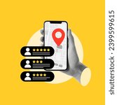 Small photo of Local SEO, small business, Ratings-based marketing, customer reviews, Map ads, red pins, star rating, nearby places, mobile map, rating places, leaving reviews, good reviews, bad reviews, recommending