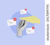 Small photo of Hand with paper plane, receiving messages, mail, online, sending messages, Email, Three Dimensional, Marketing, Fly, Envelope, Connection, Send Computer Message, Airplane, Email Inbox, Newsletter