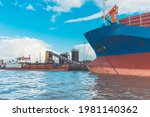 heavy harbour jib cranes in the ... | Shutterstock . vector #1981140362
