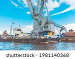 heavy harbour jib cranes in the ... | Shutterstock . vector #1981140368