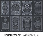 vintage set retro cards.... | Shutterstock .eps vector #608842412