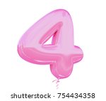 Balloon pink bubble gum color Font number 4 made of realistic air balloon, 3d illustration with Clipping Path ready to use. For enjoy mood and fun balloon letter decoration; party, birthday, festival