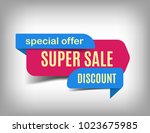 super sale banner  discount tag ... | Shutterstock .eps vector #1023675985
