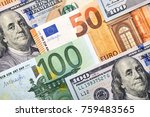 Background of 50, 100 dollar and 50, 100 euro banknotes. Background for your text and design
                              