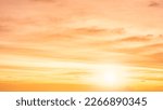 Sunset Sky, Beautiful nature in Early Morning with Orange, Yellow sunlight clouds fluffy, Golden Hour Sunrise Background 
