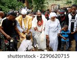 Small photo of Osun State, Nigeria - August 22nd, 2014 - King of Ogboni fraternity Dr. Ageshinjawe Ifa arriving at Osun Osogbo Grove during Osun Osogbo Festival. Among the adherents of African traditional religion.