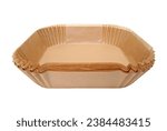 Small photo of Stack of Disposable wax paper for your fryer isolated on white background with clipping path. Air fryer paper liner, front view close up.