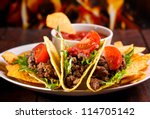 Plate With Taco  Nachos Chips...