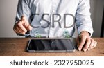 Small photo of Sustainability reporting concept. Corporate Sustainability Reporting Directive. CSRD Reporting, CO2 emissions reduction. Financial Reporting. Auditing.