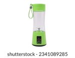 USB rechargeable electric mini portable handheld smoothie blender and juice cup bottle mixer. electric green color handheld juice blender and juice cup.