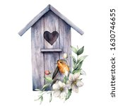 Watercolor Card With Bird House ...