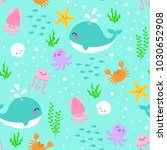 cute sea life cartoon... | Shutterstock .eps vector #1030652908