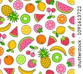 colorful hand drawn tropical... | Shutterstock .eps vector #1091613722