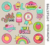 set of fashion patches  cute... | Shutterstock .eps vector #1491657998