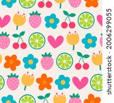 colorful cute fruit and flower... | Shutterstock .eps vector #2006299055