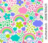 colorful cute floral  rainbow ... | Shutterstock .eps vector #2008783625