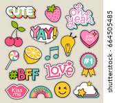 set of fashion patches  cute... | Shutterstock .eps vector #664505485