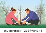 planting trees. man and woman... | Shutterstock .eps vector #2139904345