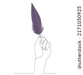 hand with bird feather drawing... | Shutterstock .eps vector #2171050925