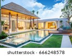 real estate luxury exterior design pool villa with interior design living room  home, house ,sun bed