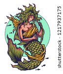 vector illustration of mermaid... | Shutterstock .eps vector #1217937175