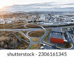 Small photo of Oversight over Reykjavik, Iceland, from East. Drone picture. It shows urban area and road infrastructure.