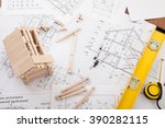 Engineer working on drawings, concept of building house