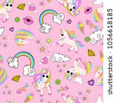 pattern with unicorns  rainbow  ... | Shutterstock .eps vector #1056618185