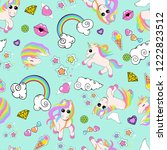 pattern with unicorns  rainbow  ... | Shutterstock .eps vector #1222823512