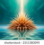 Small photo of unrealistic flower from imagenation flowing in lake of water