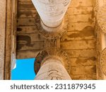 Inscription on the ceiling and columns of the ancient Pharaonic temple