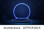 empty blue podium floating in... | Shutterstock .eps vector #2079191815