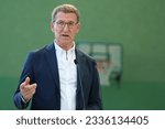 Small photo of Alberto Nunez Feijoo, candidate of People Party (PP) during votes in the general elections at Ramiro de Maeztu School on July 23, 2023 in Madrid, Spain.