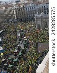 Small photo of Protesters arrive on tractors in front of the Puerta de Alcala during a farmers' protest to denounce the European agricultural policy in Madrid, on February 21, 2024. Spain