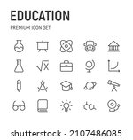 set of education line icons.... | Shutterstock .eps vector #2107486085