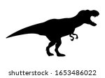 T-rex tyrannosaurus silhouette. Vector illustration growling screaming tyrannosaurus rex dinosaur silhouette isolated on white background. Standing dino logo icon, side view.