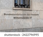 Small photo of Bundesministerium der Finanzen in Berlin, Germany. Name of the German Ministry of Finance as a sign on the exterior wall. Government building in the capital city on the Wilhelmstrasse 97.
