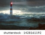 Glowing Lighthouse during heavy storm 