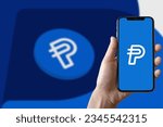 Small photo of Buenos Aires, Argentina; 08-10-2023: the logo of PYUSD on a smartphone. PayPal has launched his new Dollar Stablecoin.