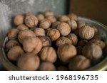 Lot Of Walnuts Are In The Bucket