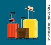 travel suitcases and hat camera ... | Shutterstock .eps vector #789087262