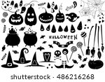 set with halloween silhouettes... | Shutterstock .eps vector #486216268