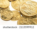 Small photo of A Gold Sovereign Coins Bullion on a White Background