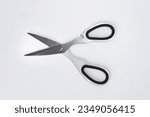Small photo of Kitchen scissors shears stainless steel isolated on white background. kitchen shears