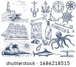nautical hand drawn vector set. ... | Shutterstock .eps vector #1686218515