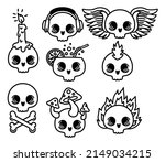 set of cute cartoon skulls with ... | Shutterstock .eps vector #2149034215