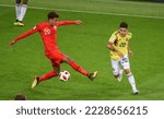 Small photo of Moscow, Russia – July 3, 2018. England national football team midfielder Dele Alli and Colombia midfielder Juan Quintero during World Cup 2018 Round of 16 match Colombia vs England (1-1)