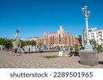 Small photo of Samara, Russia – June 22, 2018. Samara Embankment on Maksim Gorkiy street along the banks of the Volga River in Samara, Russia. View with people and a fountain, on a sunny summer day.