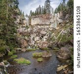 Small photo of Paulina Creek Falls, in then Newberry National Volcanic Monument, draining from Paulina Lake, drops 80 feet in a set of double water falls.