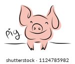 Drawing Of Cute Pig Vector...